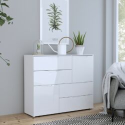 Tahoe Gloss Modern White Chest of Drawers with Abstract Design
