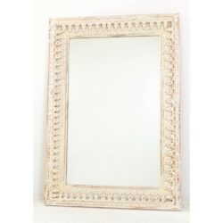 Anastasia Large Vintage White Wooden Mirror with Carving Detail