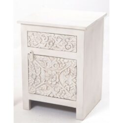 Anastasia Vintage White Wooden Bedside Cabinet with Carving Detail