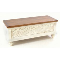 Anastasia White Vintage Wooden Linen Chest Blanket Box with Carving Detail