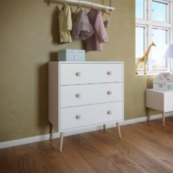 Aurora Modern White Chest of Drawers with Wooden Legs