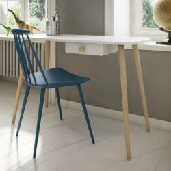 Aurora Modern White Desk with Drawer & Wooden Legs
