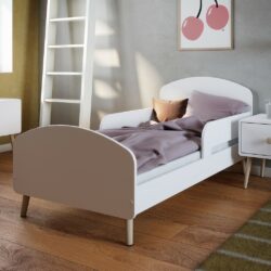 Aurora Modern White Kids Bed with Side Rails & Wooden Legs