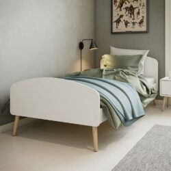 Aurora Modern White Single Bed with Wooden Legs