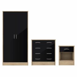 Barradas Modern Black Bedroom Set - Double Wardrobe, Chest of Drawers and Bedside