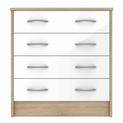 Barradas Modern White Chest of Drawers with Light Oak Wood