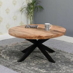 Bearwood Chunky Round Wooden Coffee Table with Black Metal Legs