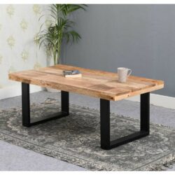 Bearwood Chunky Wooden Coffee Table with Black Metal Legs