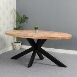 Bearwood Rustic Chunky Oval Wooden Dining Table with Black Metal Legs