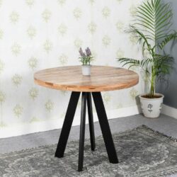 Bearwood Rustic Chunky Round Wooden Dining Table with Black Metal Legs