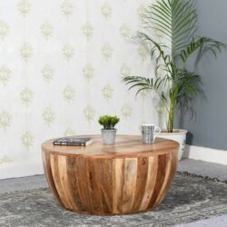 Bearwood Rustic Round Wooden Coffee Table in Drum Style