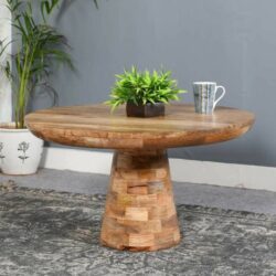 Bearwood Rustic Round Wooden Coffee Table in Mushroom Style