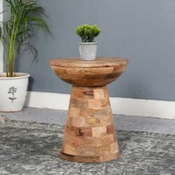 Bearwood Rustic Round Wooden Lamp Table in Mushroom Style