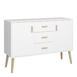 Brie Modern Large White Sideboard with Drawers & Wooden Legs