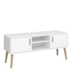 Brie Modern White TV Cabinet with Wooden Legs