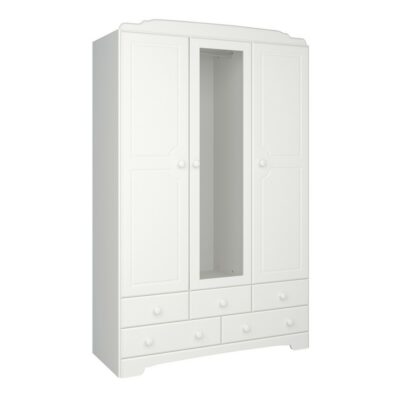Buckley Traditional Triple Large White Mirrored Wardrobe with Drawers