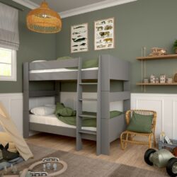 Callum Modern Grey Bunk Bed Set with Ladder