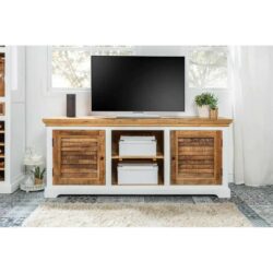 Cotswold Large Rustic White and Wooden TV Cabinet