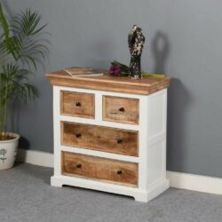 Cotswold Rustic White and Wooden Chest of Drawers