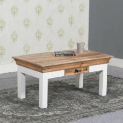 Cotswold Rustic White and Wooden Coffee Table with Drawer