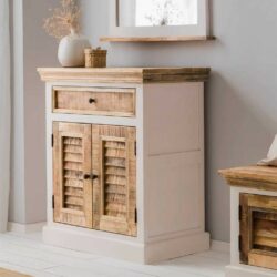 Cotswold Small Rustic White and Wooden Sideboard with Drawer & Louvre Doors