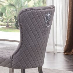 Diana Quilted Grey Velvet Dining Chair with Stainless Steel Legs - Pair