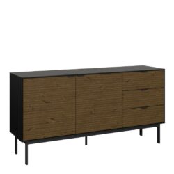 Donna Large Retro Black Sideboard with Drawers & Dark Wood