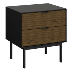 Donna Retro Black Bedside Table with Drawers & Dark Wood Effect