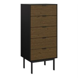 Donna Retro Tall Black Chest of Drawers Tallboy with Dark Wood