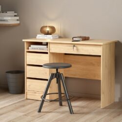 Fulton Modern Wooden Desk with Drawers in Light Oak Wood Effect