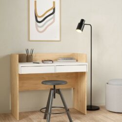 Fulton Modern Wooden Desk with White Drawers in Light Oak Wood Effect