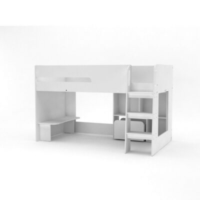 Gabriel Modern White Kids Bunk Bed with Desk Bookcase and Storage