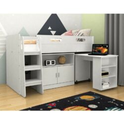 Gabriel White Kids Bunk Bed with Desk Bookcase and Storage