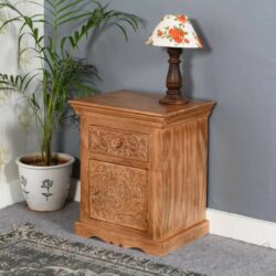 Hanoi Carved Wooden Bedside Table with Drawer
