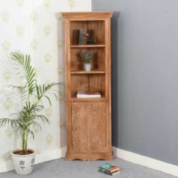 Hanoi Carved Wooden Corner Bookcase with Cupboard
