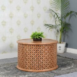 Hanoi Round Wooden Coffee Table with Carving Detail
