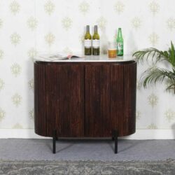 Jacques Oval Art Deco Sideboard in Dark Wood and White Marble
