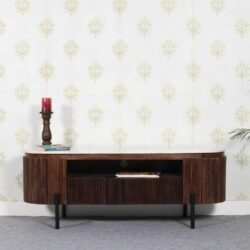 Jacques Oval Art Deco TV Cabinet in Dark Wood and White Marble