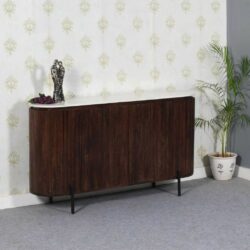 Jacques Oval Large Art Deco Sideboard in Dark Wood and White Marble