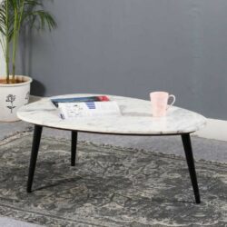 Jacques Oval White Marble Coffee Table with Metal Legs