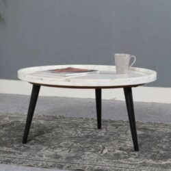 Jacques Round White Marble Coffee Table with Metal Legs