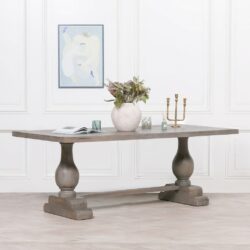 Large Chunky Vintage Wooden Dining Table with Grey Wash