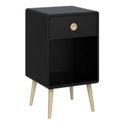 Liam Modern Black Bedside Table with Drawer