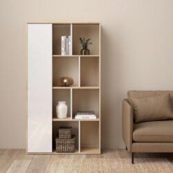Maiden Large Modern Bookcase Display Unit in Oak Wood Effect & White