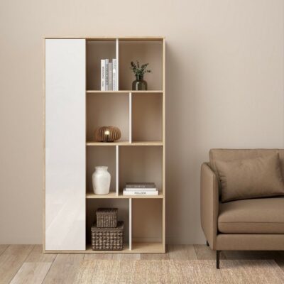 Maiden Large Modern Bookcase Display Unit in Oak Wood Effect & White