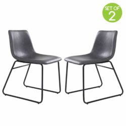 Romaine Modern Grey Dining Chair in Faux Leather - Pair