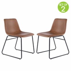 Romaine Modern Tan Brown Dining Chair in Faux Leather - Pair