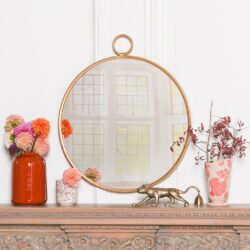 Round Gold Wall Mirror with Hook Design