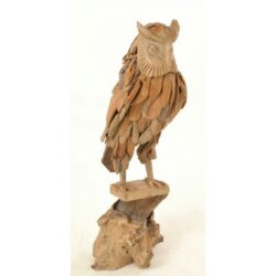Rustic Wooden Owl Ornament on Stand in Teak Wood - Choice of Sizes