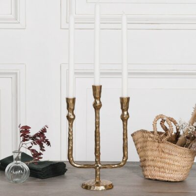 Triple Hammered Metal Brass Candlestick for Dinner Candles